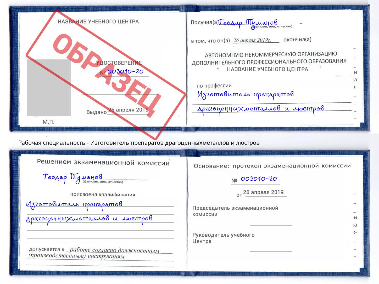 Изготовитель препаратов драгоценныхметаллов и люстров Ливны