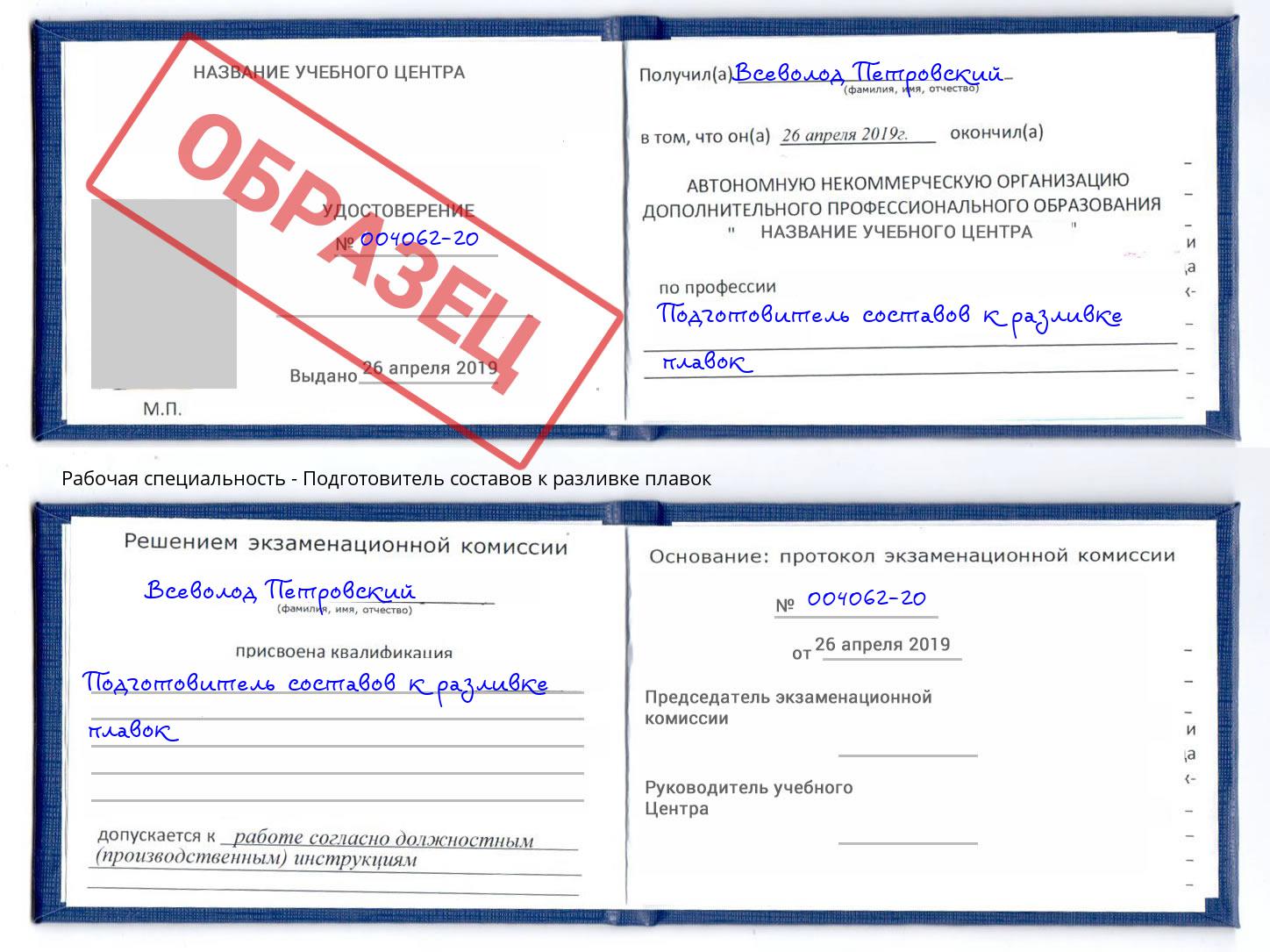 Подготовитель составов к разливке плавок Ливны