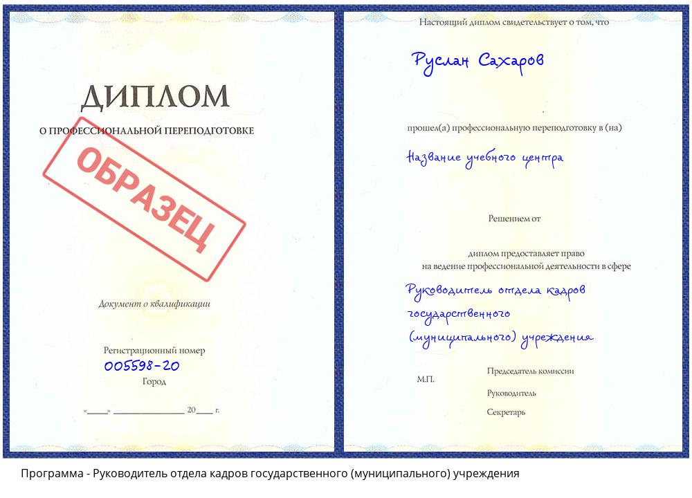 Руководитель отдела кадров государственного (муниципального) учреждения Ливны