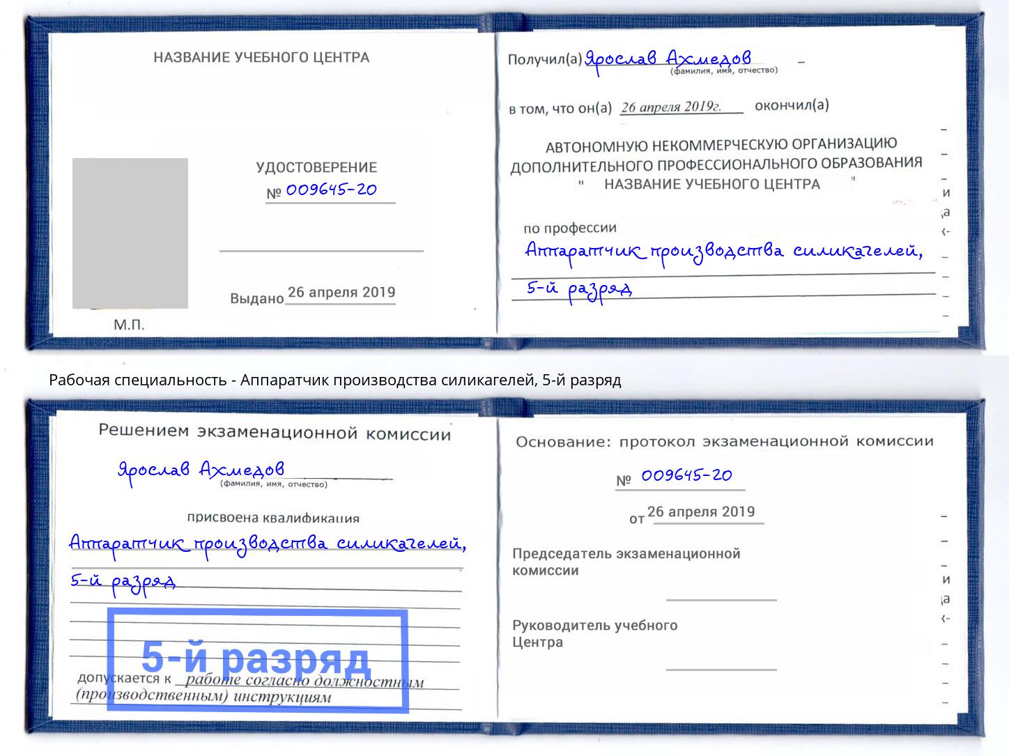 корочка 5-й разряд Аппаратчик производства силикагелей Ливны