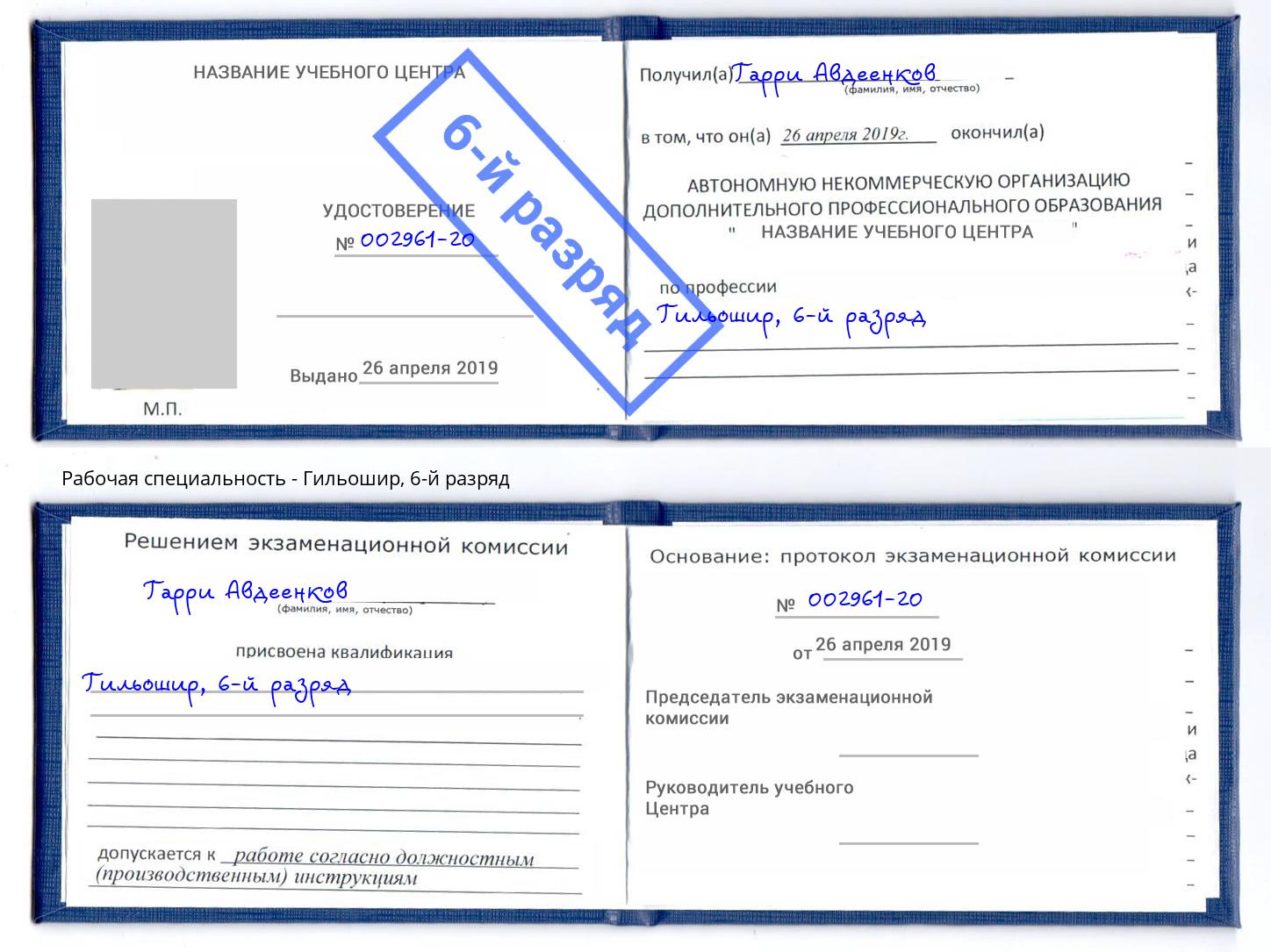 корочка 6-й разряд Гильошир Ливны