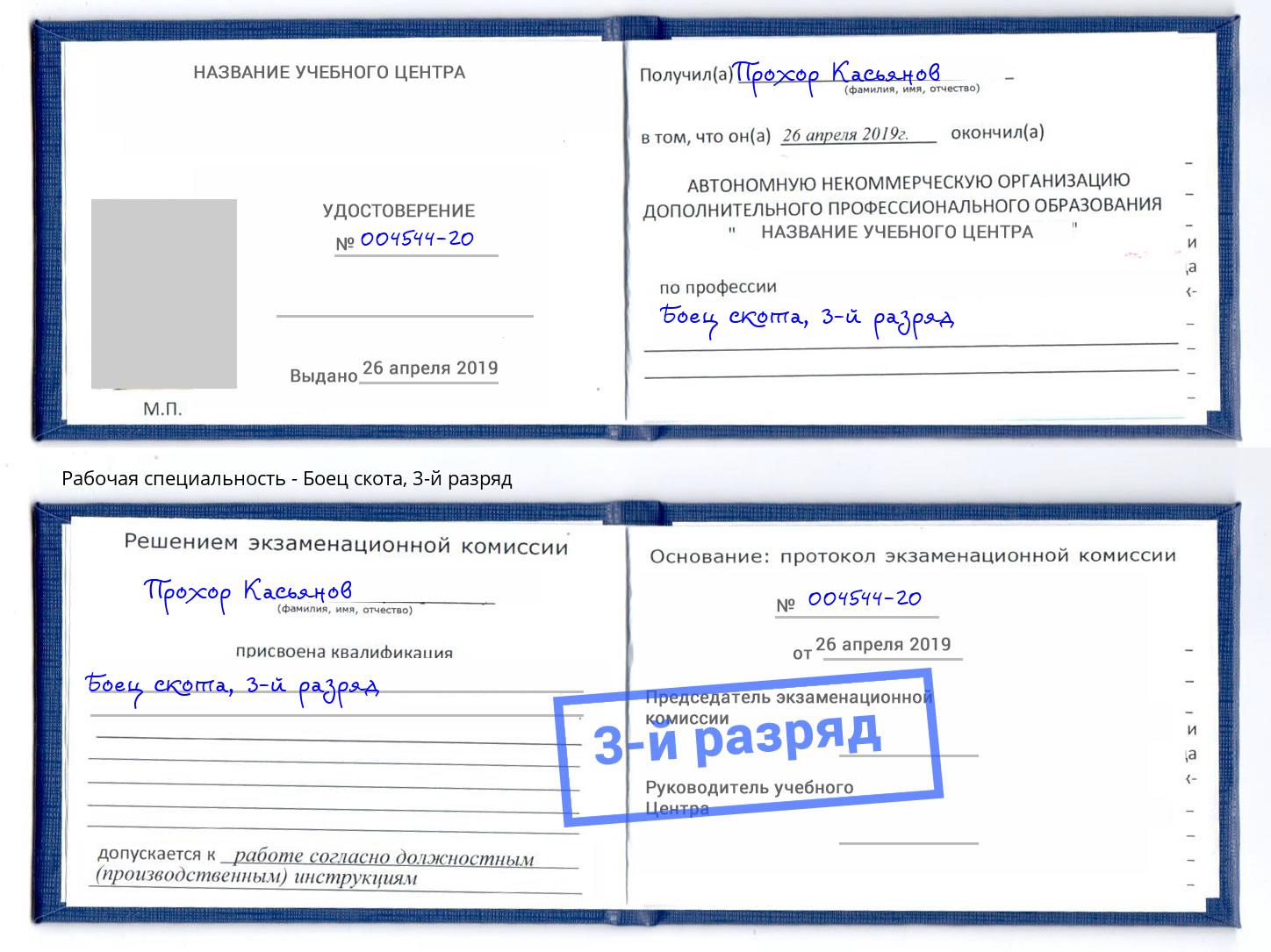 корочка 3-й разряд Боец скота Ливны