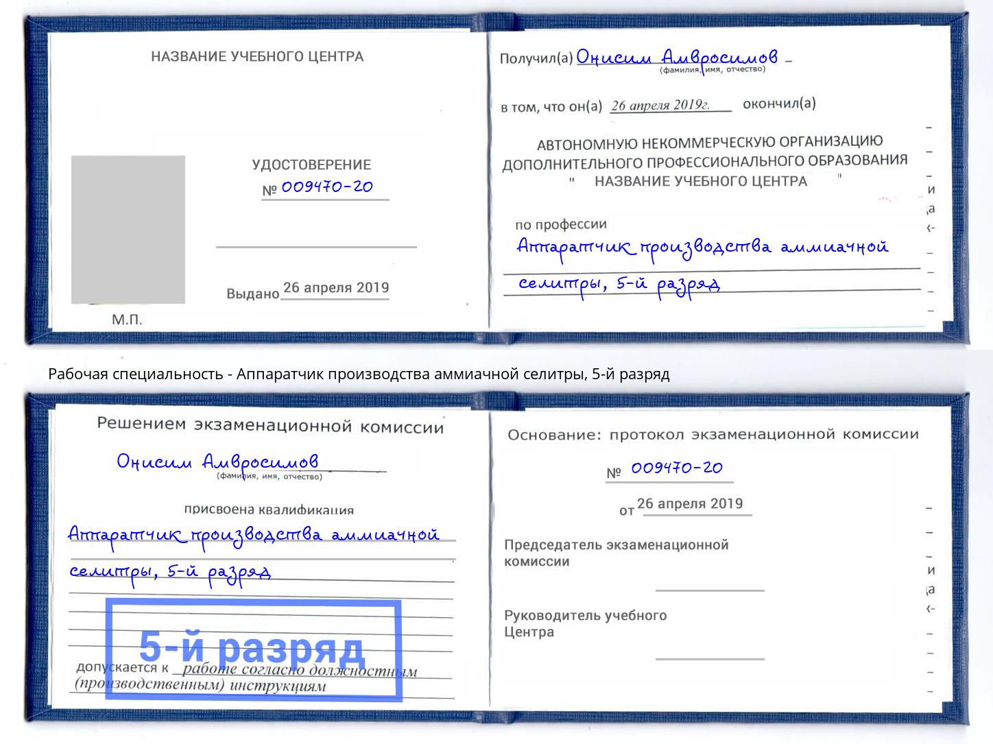 корочка 5-й разряд Аппаратчик производства аммиачной селитры Ливны
