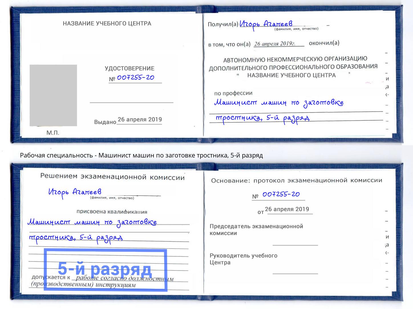корочка 5-й разряд Машинист машин по заготовке тростника Ливны