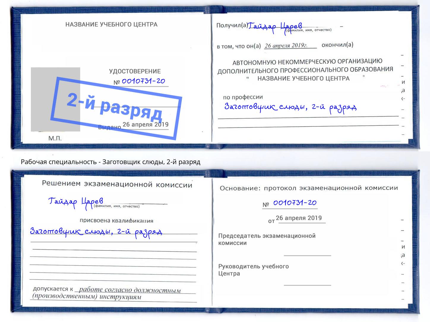 корочка 2-й разряд Заготовщик слюды Ливны