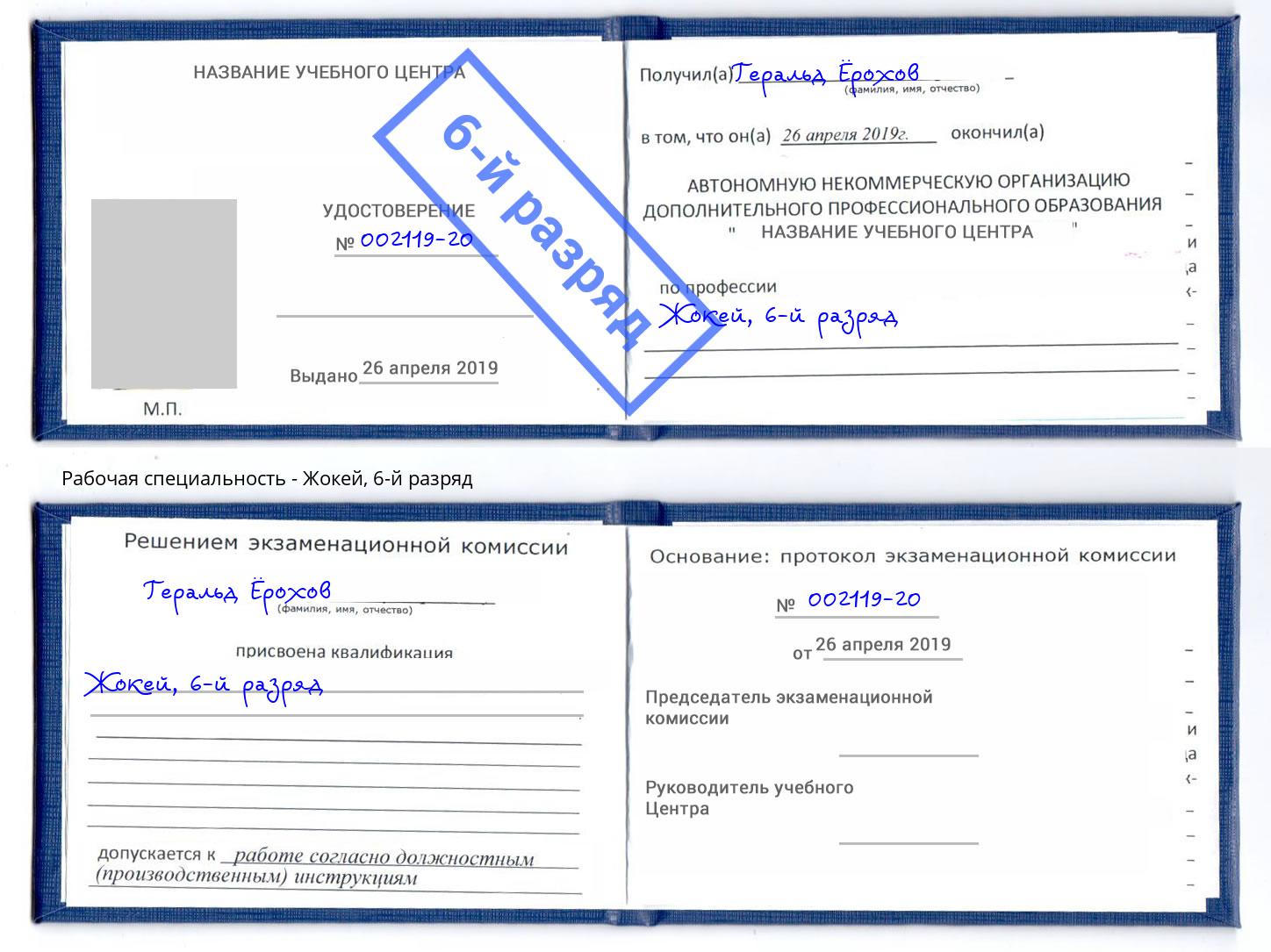 корочка 6-й разряд Жокей Ливны