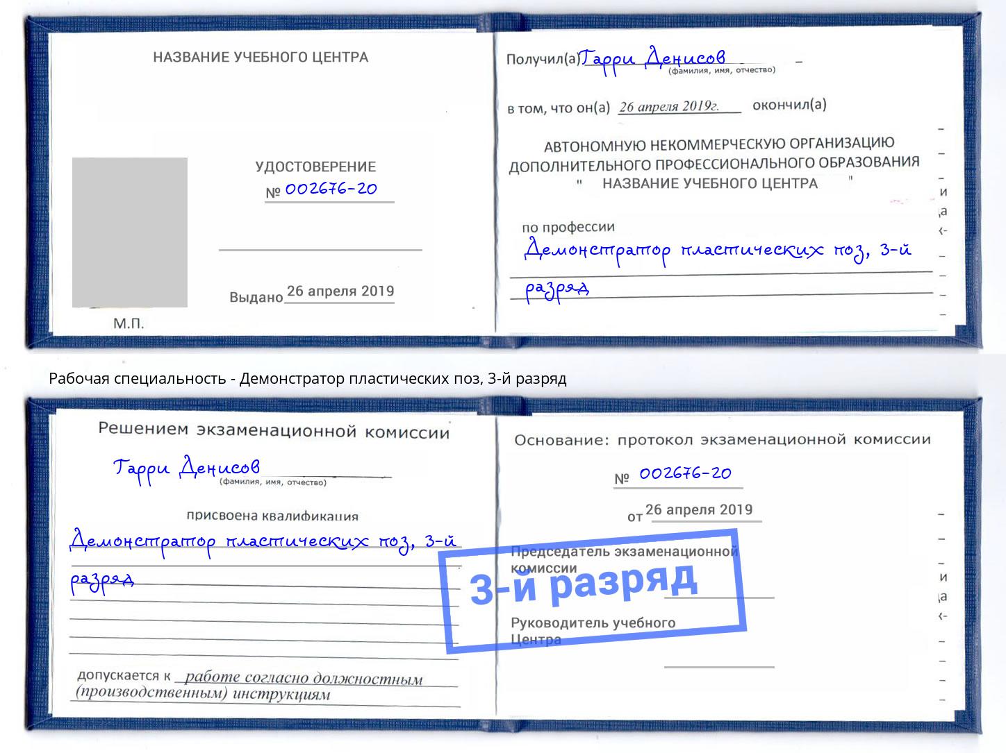 корочка 3-й разряд Демонстратор пластических поз Ливны