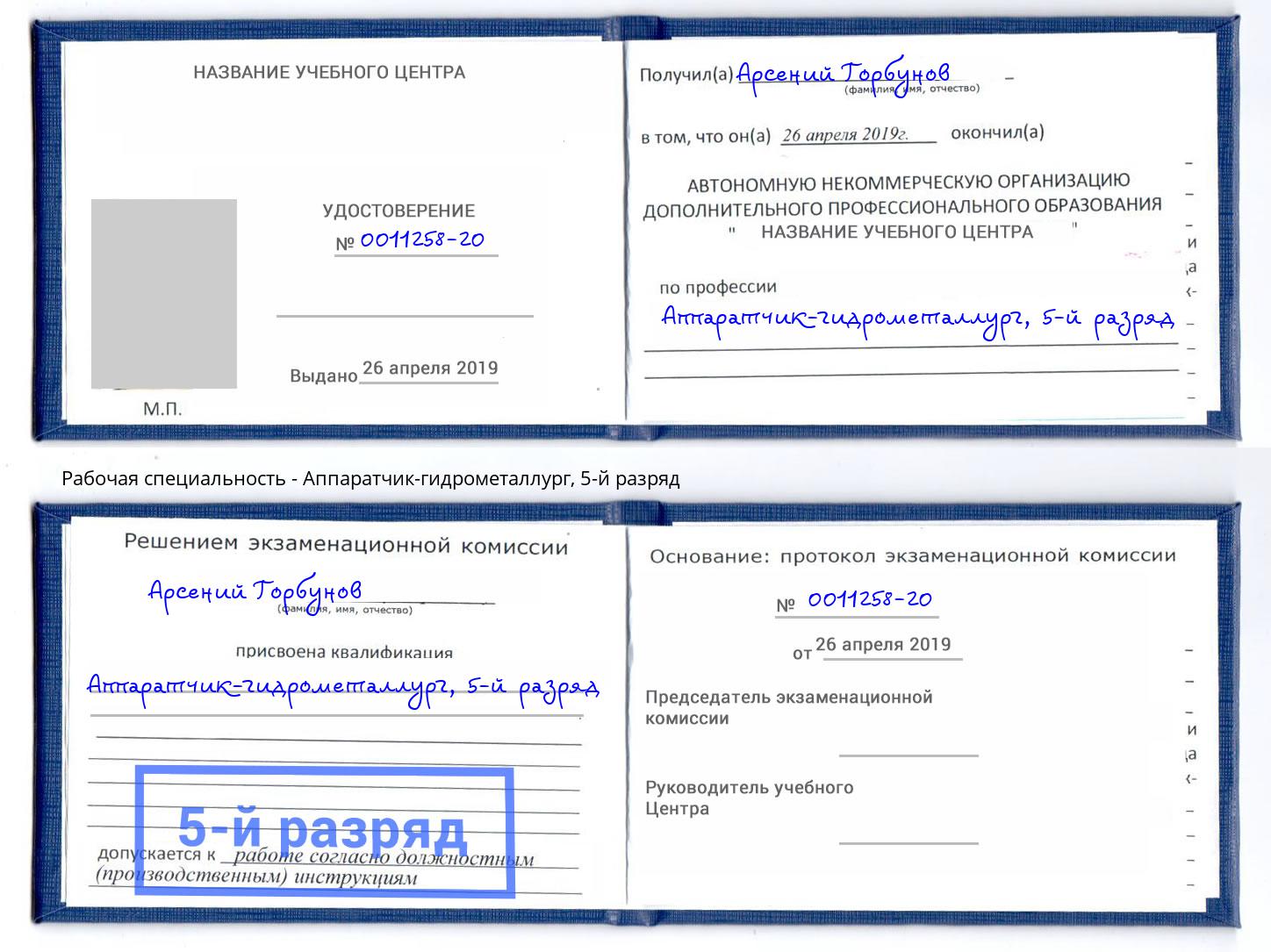 корочка 5-й разряд Аппаратчик-гидрометаллург Ливны