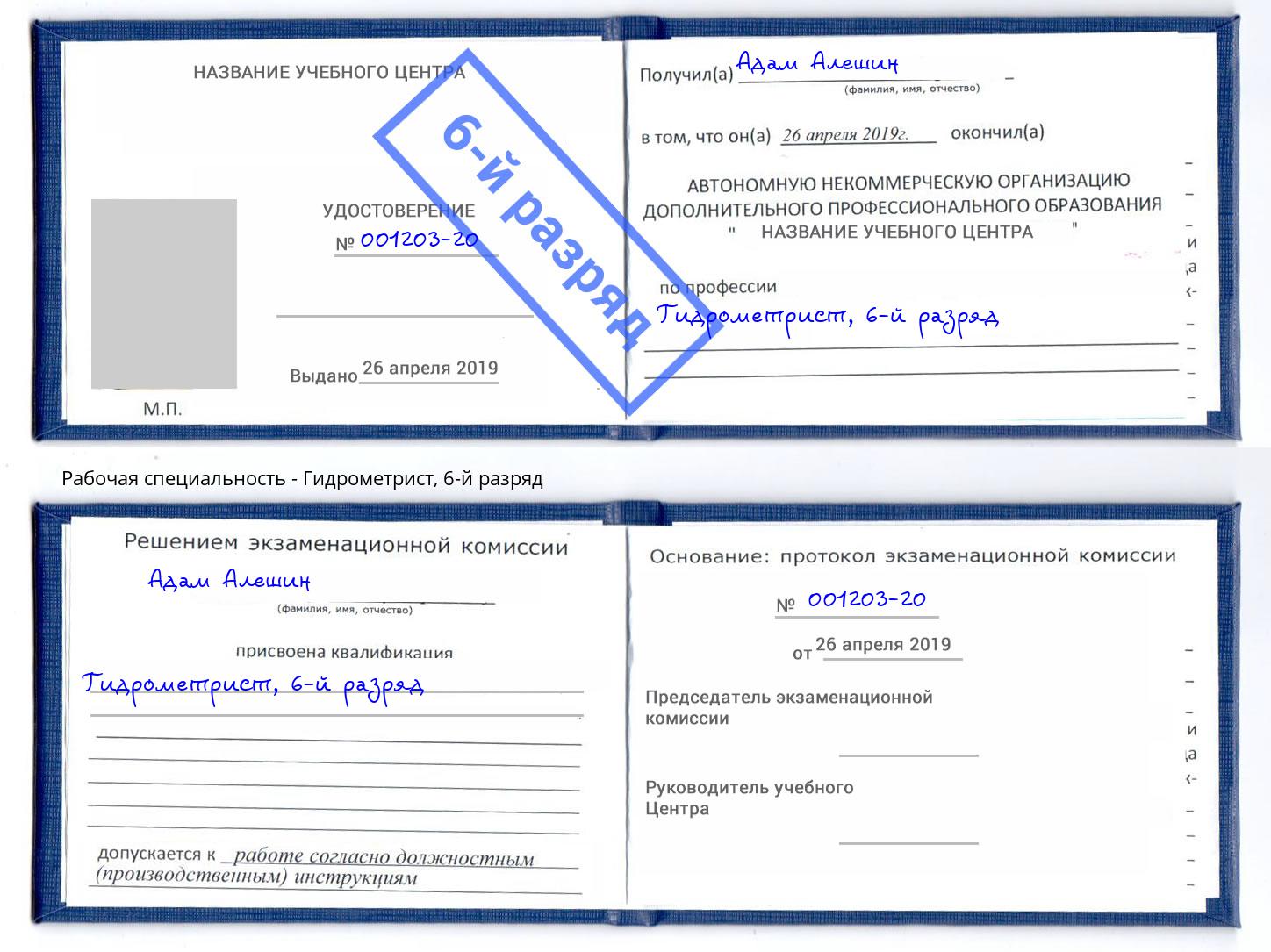 корочка 6-й разряд Гидрометрист Ливны
