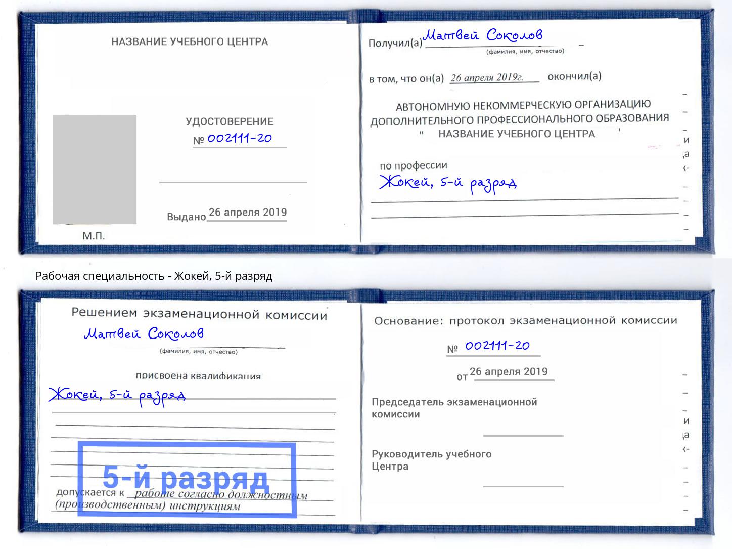 корочка 5-й разряд Жокей Ливны