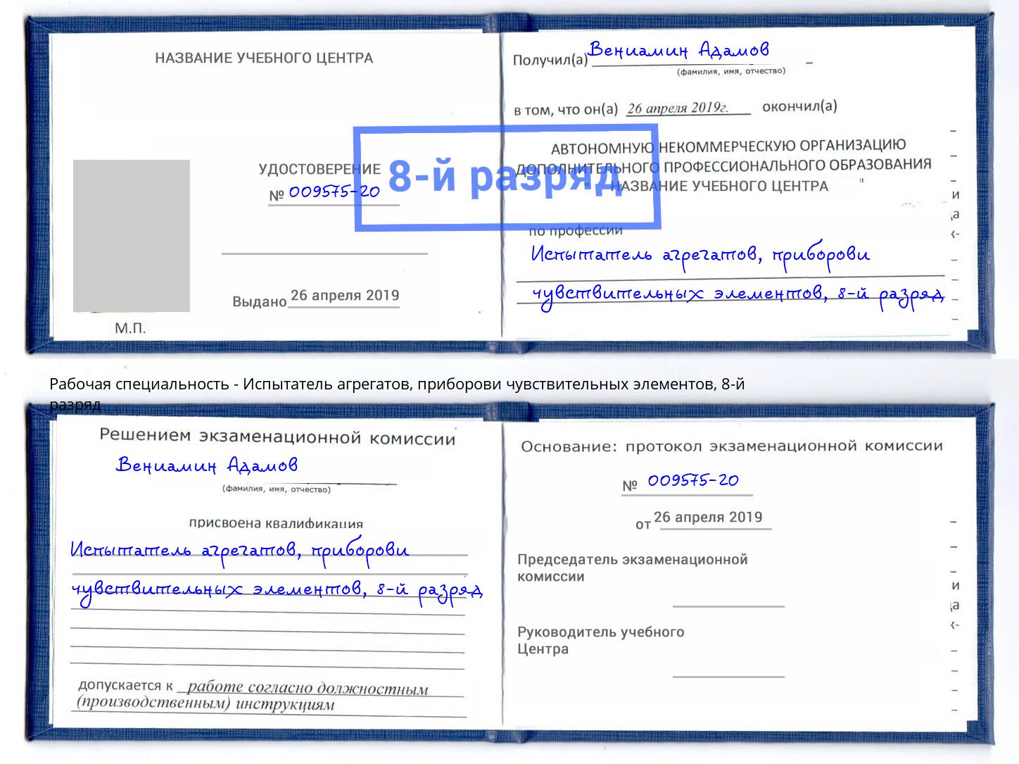 корочка 8-й разряд Испытатель агрегатов, приборови чувствительных элементов Ливны